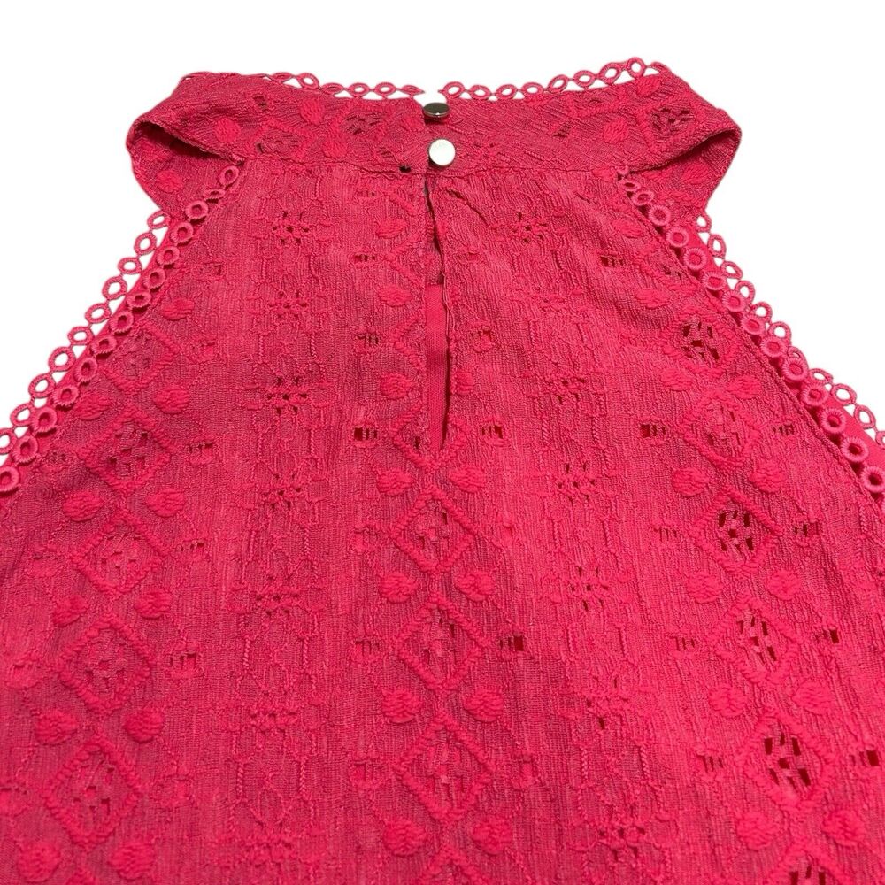 Cable & Gauge Hot Pink Lace Halter Top L Lined Eyelet Crochet Blouse Coquette - Picture 5 of 10